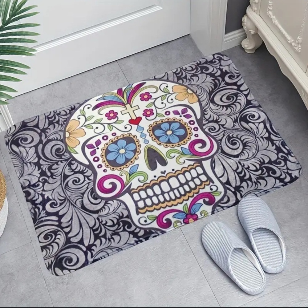 Skull Pattern Bath Mat Size OS White Multicolor NWT